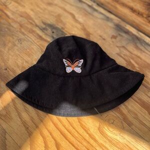 UNBRANDED | Black Corduroy Embroidered Butterfly Adjustable Bucket Hat
